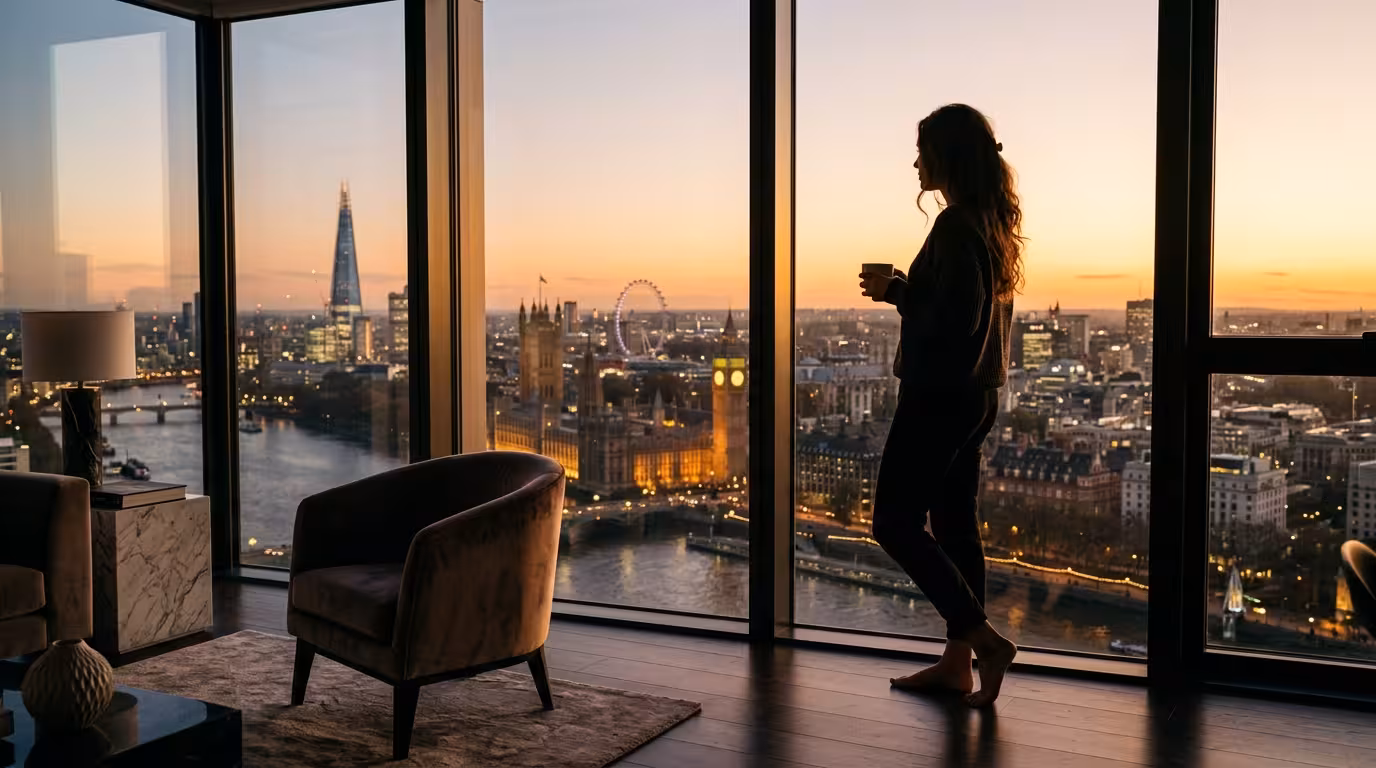 Woman looking out over the London skyline — what it means to be a sugar baby in the capital