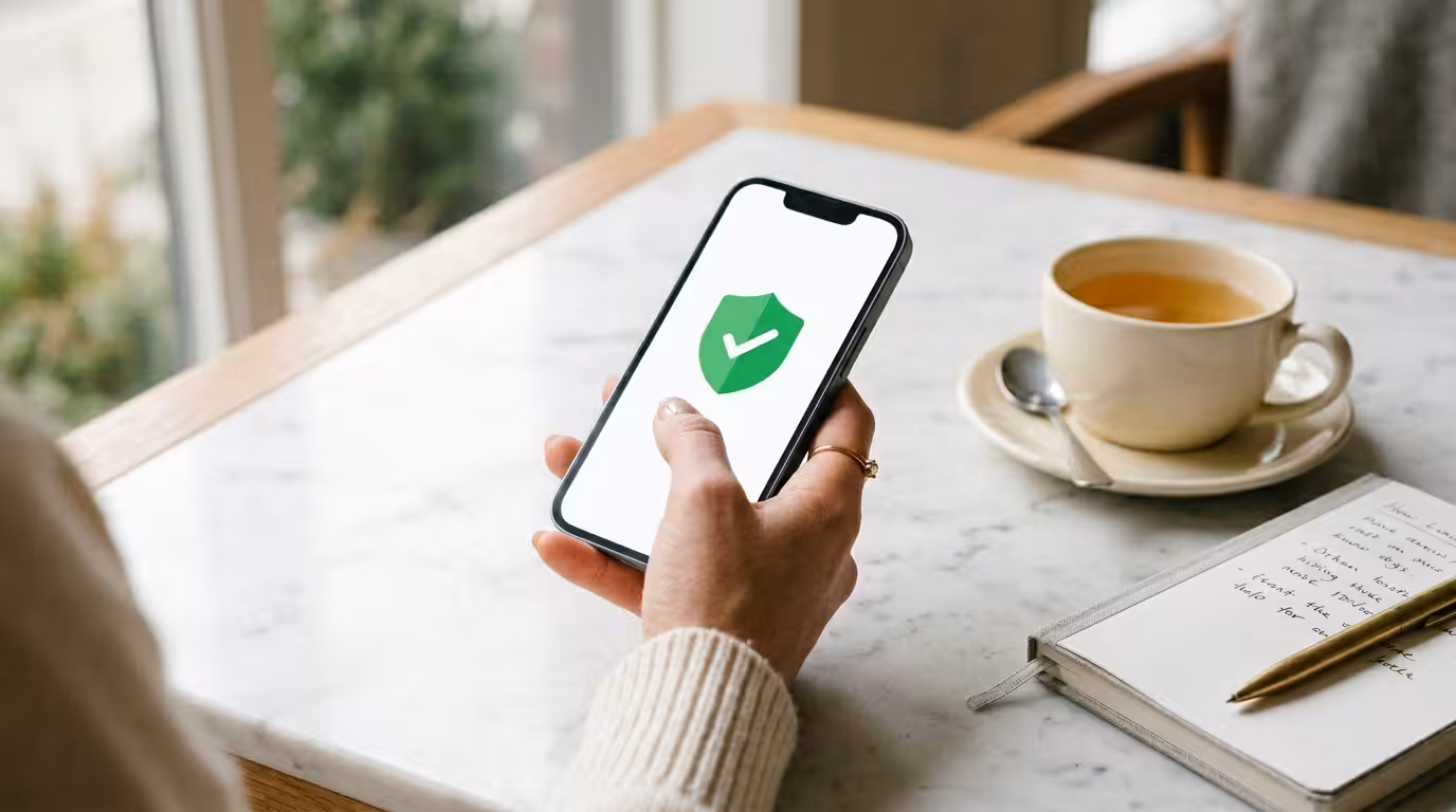 Woman verifying a sugar daddy profile on her smartphone — sugar baby safety starts before you meet